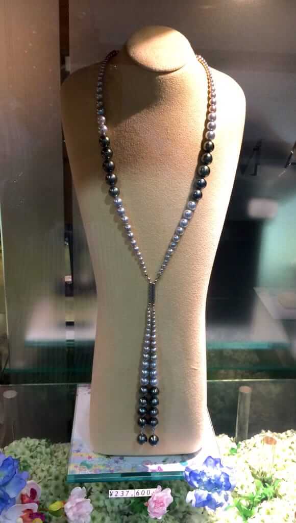 グラデーションカラー真珠のラリエットネックレス